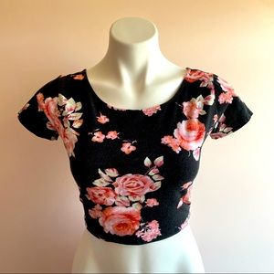 Forever22 Black Floral Crop Top